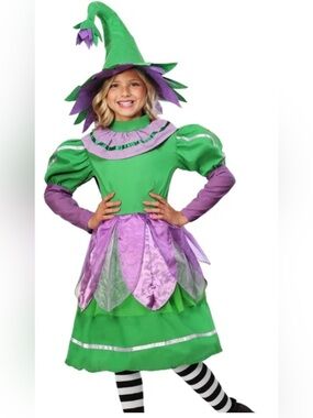 Munchkin Girl Halloween Costume Green Purple Dress With Hat Size Large Cosplay